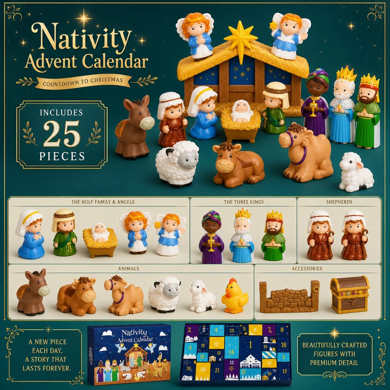💯2026 Nativity Advent Calendar – 25-Piece Christmas Story Set for Kids