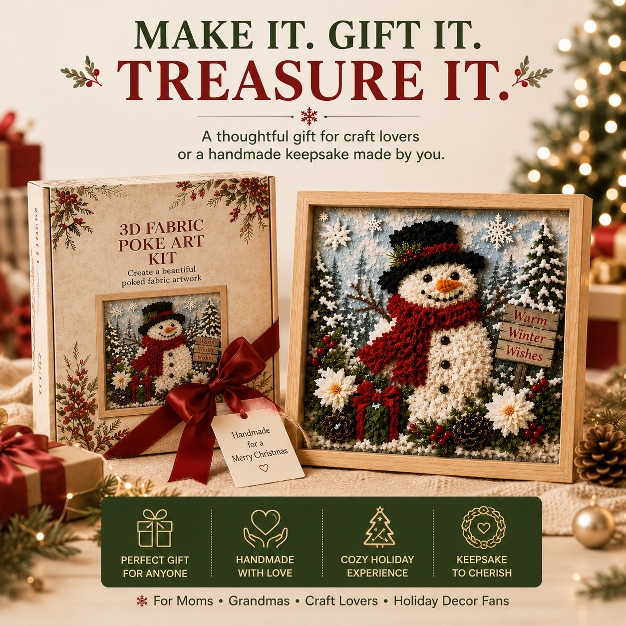 ⛄ CHRISTMAS SPECIAL | DIY Snowman Fabric Poke Art Kit – Handmade 3D Holiday Decoration Craft Set