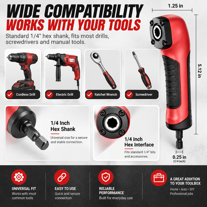 ⚙️ TIGHT SPACE DRILL ADAPTER | 90 Degree Right Angle Attachment for Drills & Screwdrivers with 1/4' Hex Shank