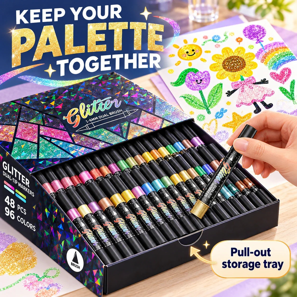 ✨ Dual-Color Glitter Brush Markers 🎨🌈