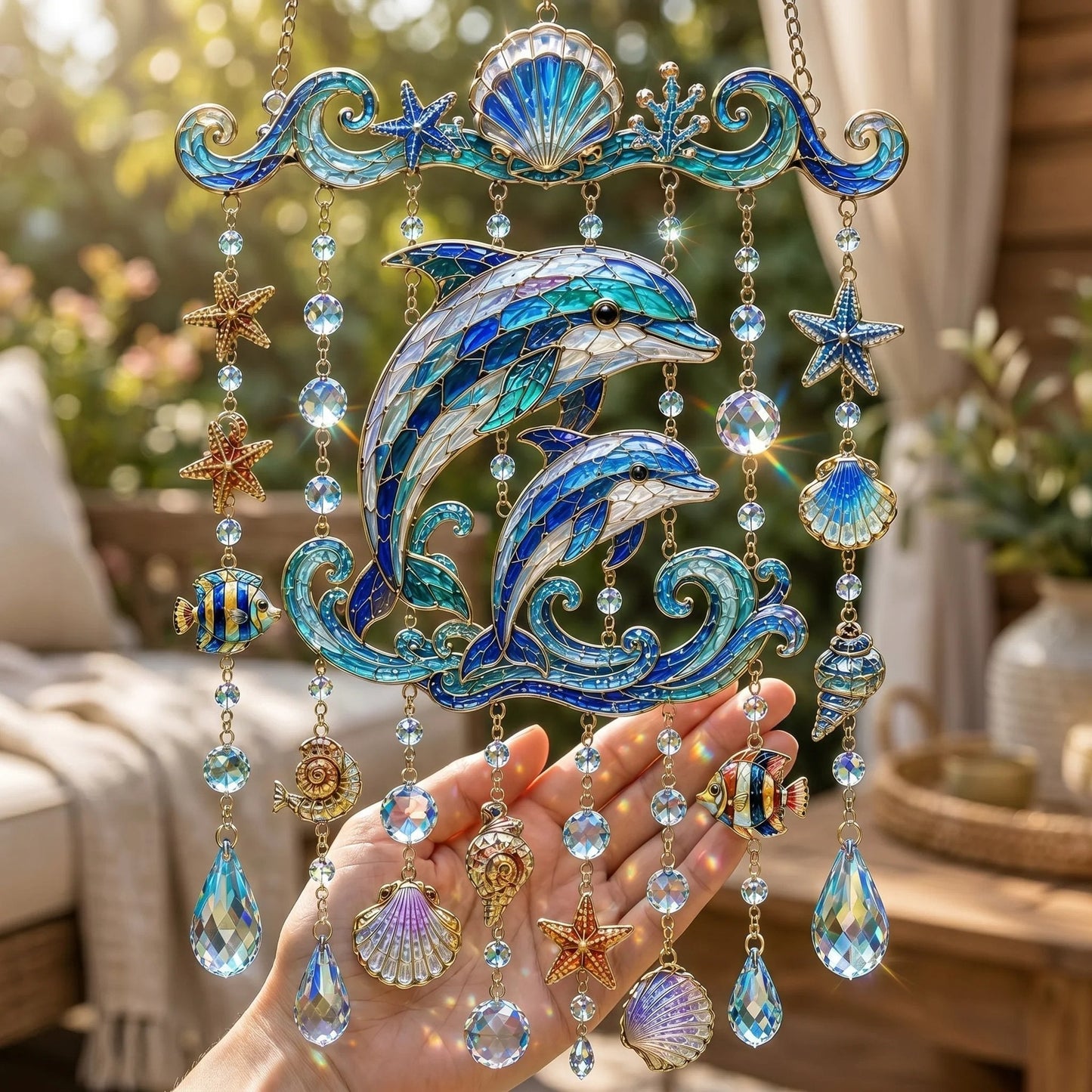 🌊Ocean-Themed Crystal Wind Chime – ✨Bring the Ocean Glow to Your Garden