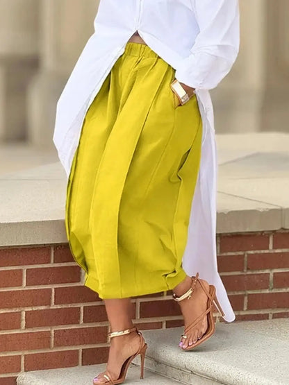Women's Loose Solid Color Capri-Pants CroppedTrousers, 100% Cotton Summer ComfortableBreathable Fabric, Daily Versatile ElasticWaistband Lantern Pants with Pockets BottomsWomenswear Casual Bridal Basic Minimalist Casual Chic Bottoms