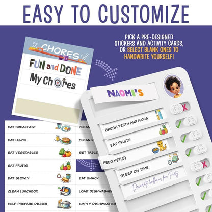 Magnetic Kids Chore Chart - Daily Routine Chart with Checklist, Stickers, Plastic Icons & Visual Task System