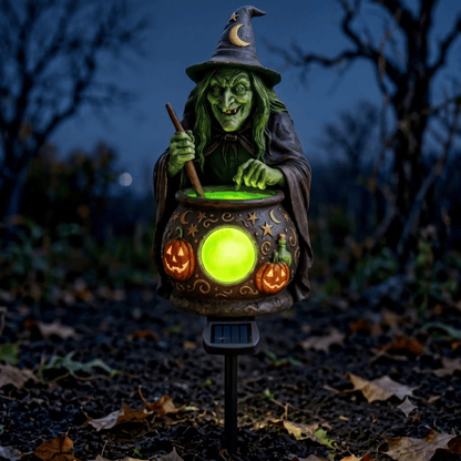 Halloween Solar Witch Cauldron Garden Stake Light