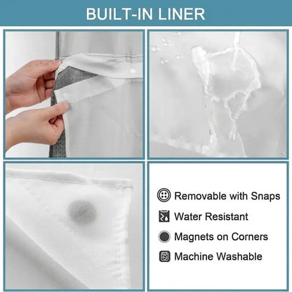 Hookless Shower Curtain with Snap-in Liner – Waterproof Double-Layer Design – Fabric Curtain with Waterproof Liner (White)