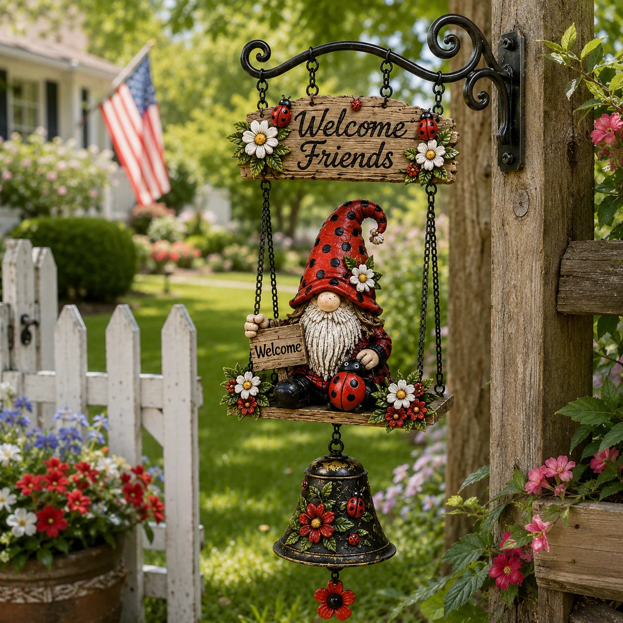 🐞🌼Rustic Garden Gnome Bell Outdoor Decor