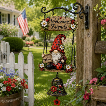 🐞🌼Rustic Garden Gnome Bell Outdoor Decor