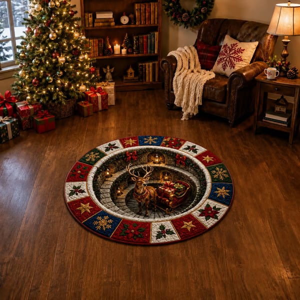 🎄3D Christmas Gnome Optical Illusion Round Rug | Fun Festive Home Decor Must‑Have⭐🏠🎁