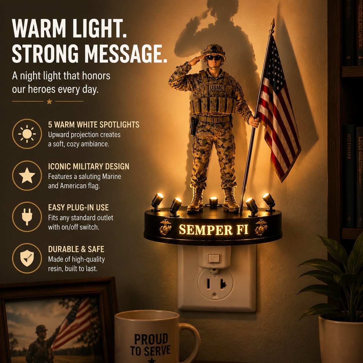 🎖 USMC Semper Fi Saluting Soldier Statue Lamp