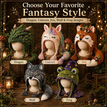 🐉🧶 Fantasy Hood Hat DIY Crochet Kit – Stitch Your Own Magical Character