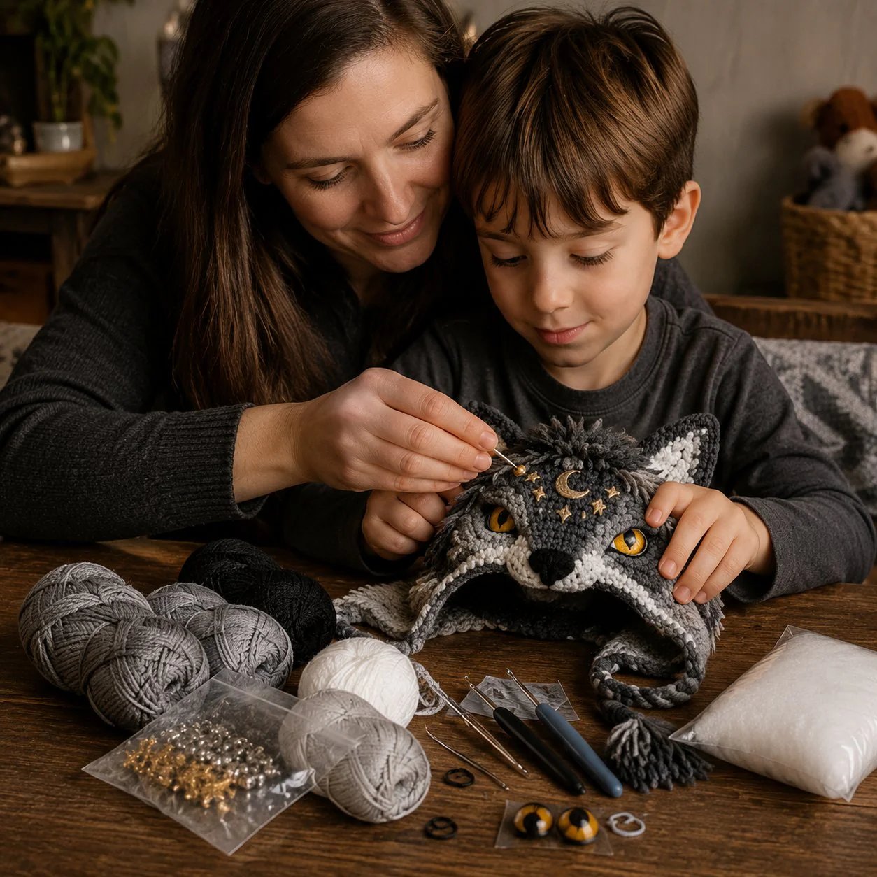 🐉🧶 Fantasy Hood Hat DIY Crochet Kit – Stitch Your Own Magical Character