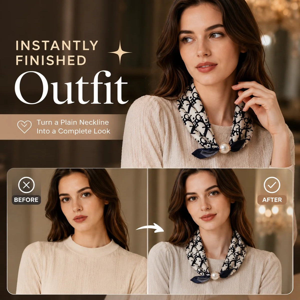 📍🧣 Effortless Glamour: Pop-On Pearl Necklace Scarf ✨
