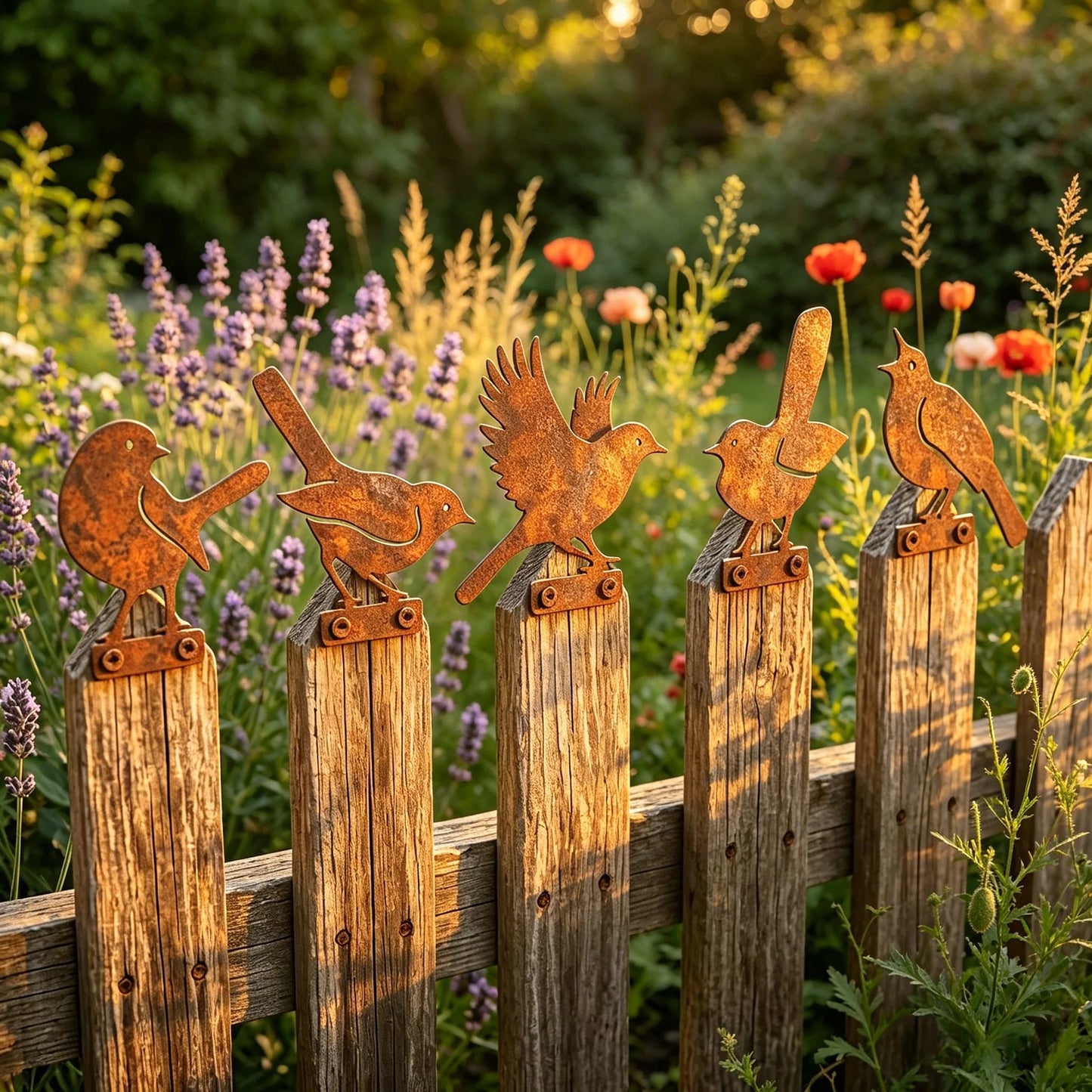 🐦 5-Piece Lifelike Rusty Metal Bird Silhouettes Garden Art