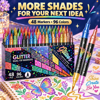 ✨ Dual-Color Glitter Brush Markers 🎨🌈