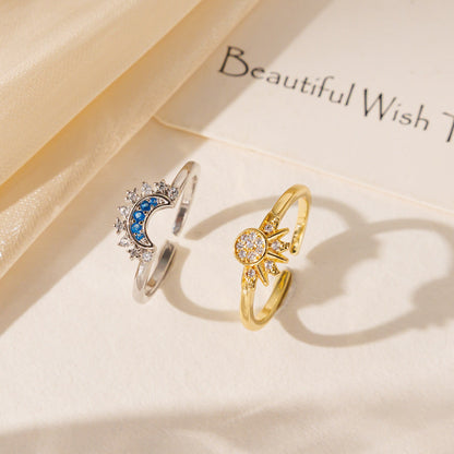 ✨ Celestial Sun & Moon Adjustable Ring Set – Sparkling Open-Fit Jewelry Gift