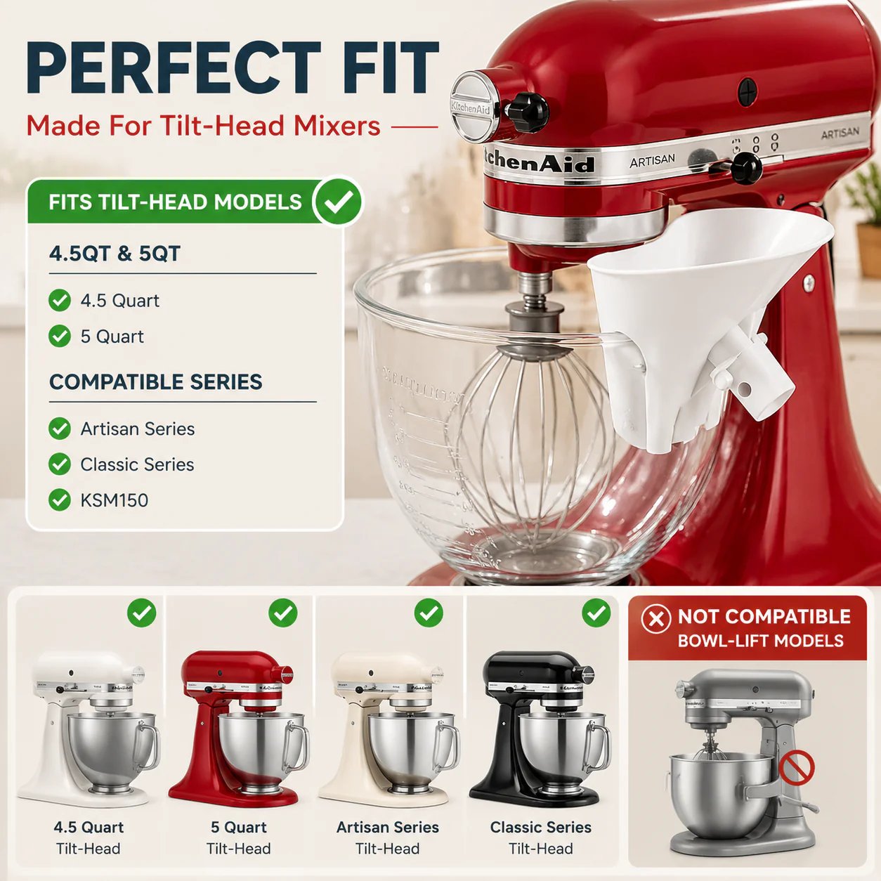 2 PCS 🥣 No-Mess Stand Mixer Pouring Funnel – Perfect Fit for KitchenAid Tilt-Head Mixers