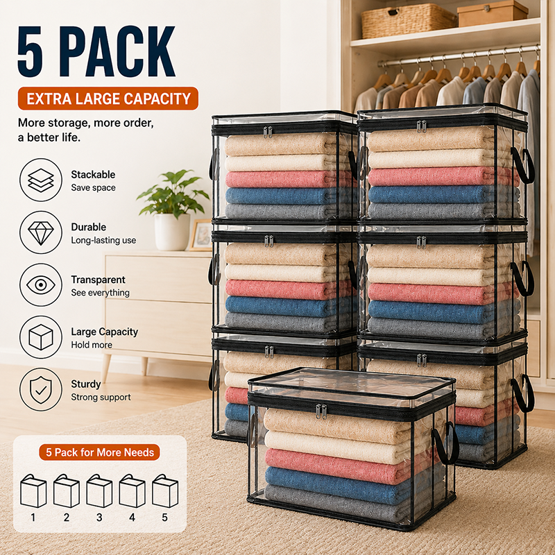 🔥Last Day 49% OFF📦Portable Large Heavy-Duty Thick Plastic Clear Storage Box with Hinged Lid | Home, Travel & Camping
