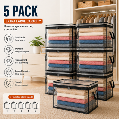 🔥Last Day 49% OFF📦Portable Large Heavy-Duty Thick Plastic Clear Storage Box with Hinged Lid | Home, Travel & Camping