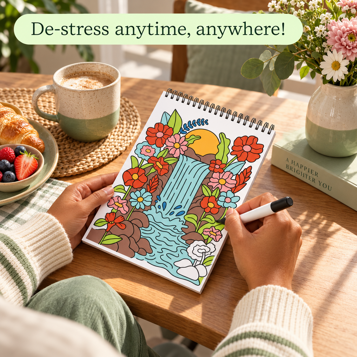 🥳2026 HOT SALE🥳💞50K+ SOLD! 🥚 🌿Trace-By-Groove Guided Flow Art Coloring Pad with Double-Sided Markers 🎨