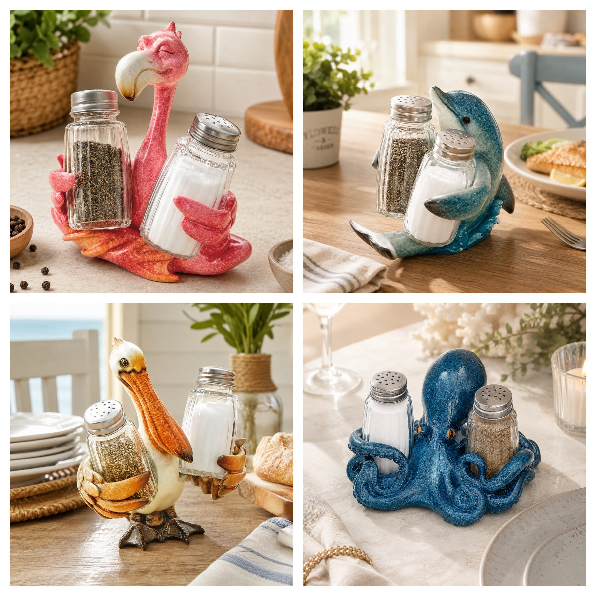 🔥Coastal Animal Salt & Pepper Shaker Holder Set
