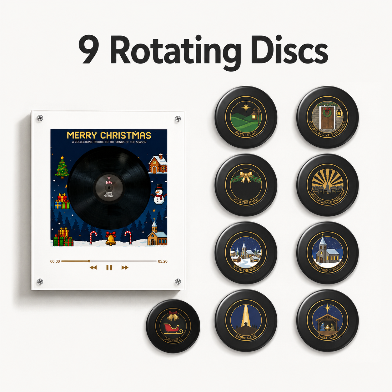 Magnetic NFC Acrylic Music Player with 9 Mini Vinyl Discs