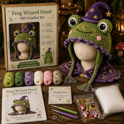 🐉🧶 Fantasy Hood Hat DIY Crochet Kit – Stitch Your Own Magical Character