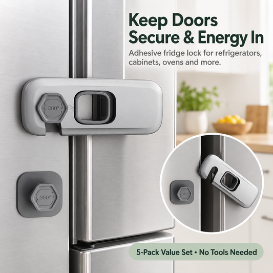 5-Pack Refrigerator Door Lock – No-Drill Adhesive Safety Latch, Child Proof, Fixes Broken Fridge Seal