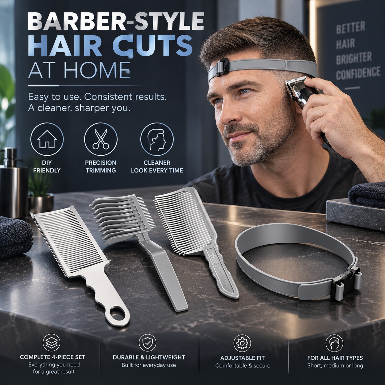 4-Piece Hair Clipper Guide Comb Set – Universal Fit, Professional Barber Combs, DIY Home Haircut Kit