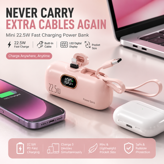 🔋 Pocket Power Bank With Built-In Cable – 🔥22.5W Fast Charging