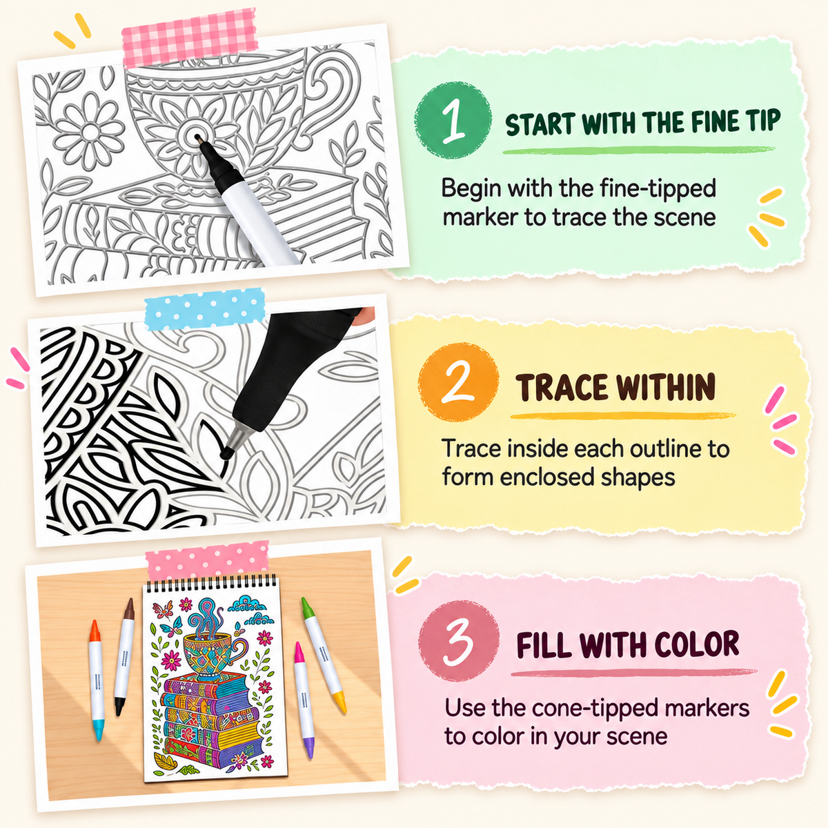 🥳2026 HOT SALE🥳💞50K+ SOLD! 🥚 🌿Trace-By-Groove Guided Flow Art Coloring Pad with Double-Sided Markers 🎨