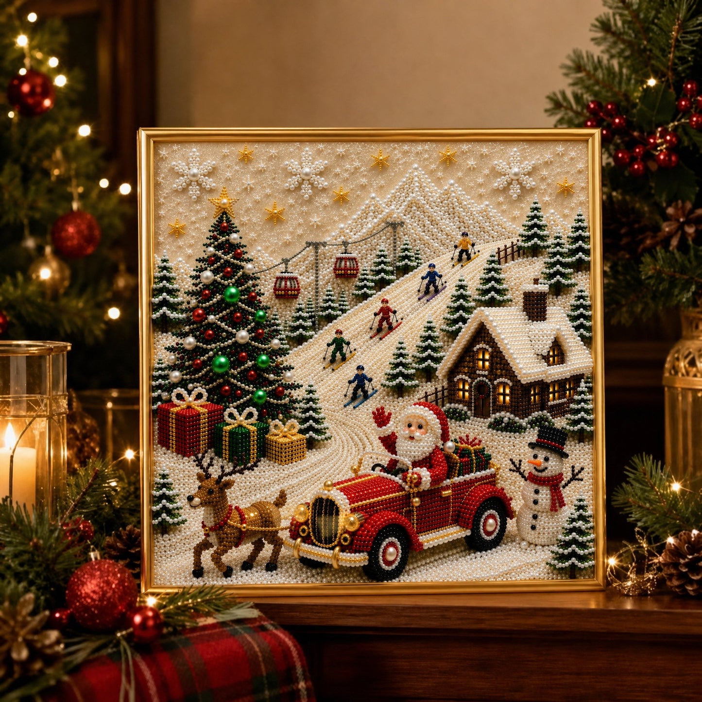 🔥HOT SALE🔥🎄🎅 Premium 3D Pearl Christmas Wall Art Kit | Luxury Flocked Canvas with Scratch-Resistant Non-Fading Pearl Beads DIY Holiday Decor ⛄️❄️