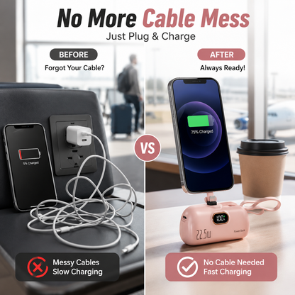 🔋 Pocket Power Bank With Built-In Cable – 🔥22.5W Fast Charging