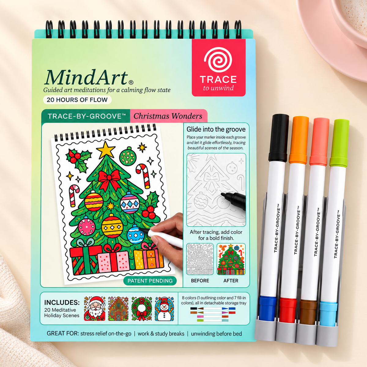🥳2026 HOT SALE🥳💞50K+ SOLD! 🥚 🌿Trace-By-Groove Guided Flow Art Coloring Pad with Double-Sided Markers 🎨