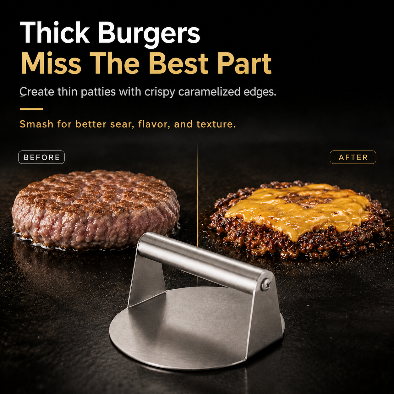 🍔 Stainless Steel Smash Burger Press – Make Restaurant-Style Crispy Burgers at Home