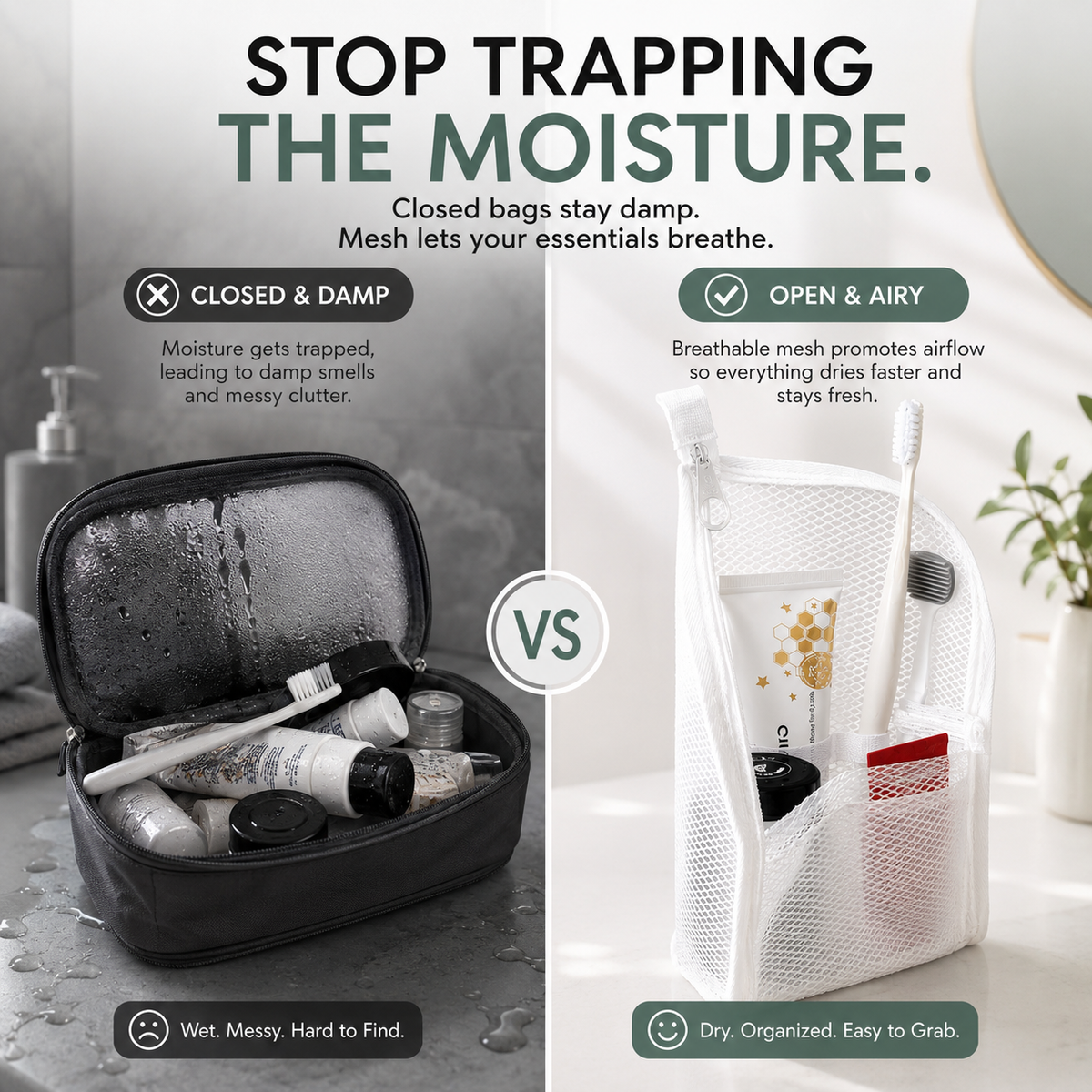 🧼 2-Pack Portable Quick-Dry Mesh Toiletry Bags – Hanging Travel Organizers with Toothbrush Slots