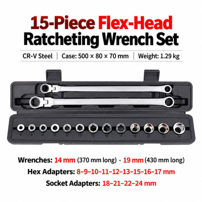 15pcs Adjustable Ratchet Wrench Kit