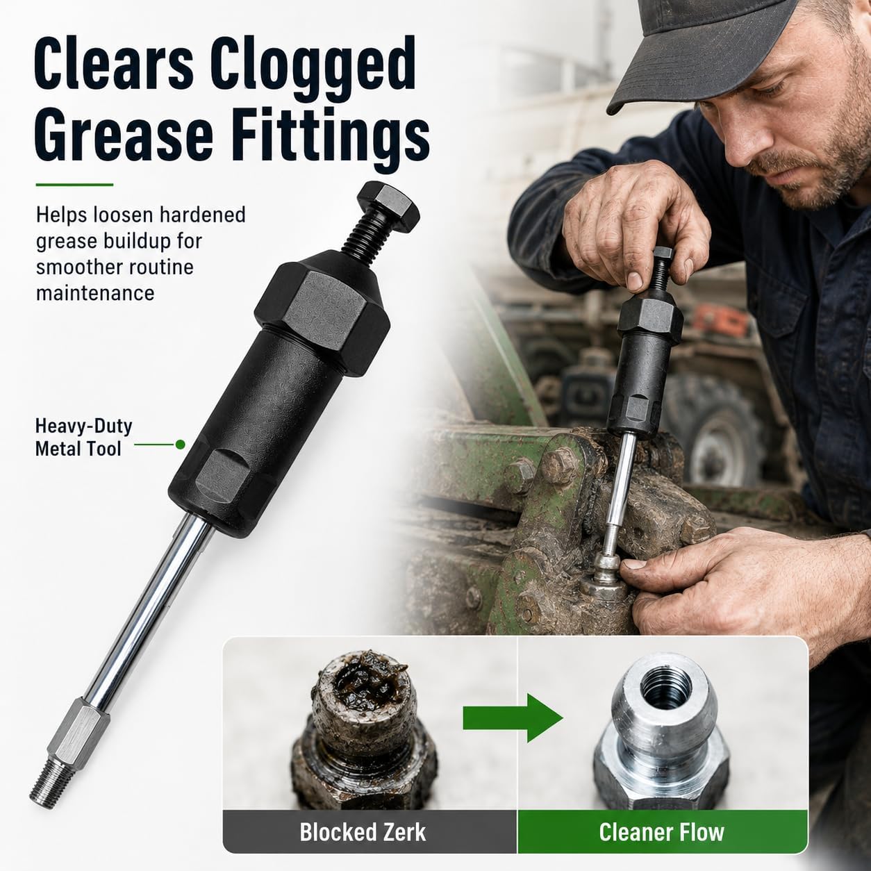 🔧 Heavy‑Duty Grease Fitting Cleaner Tool With M6 & M8 Adapters
