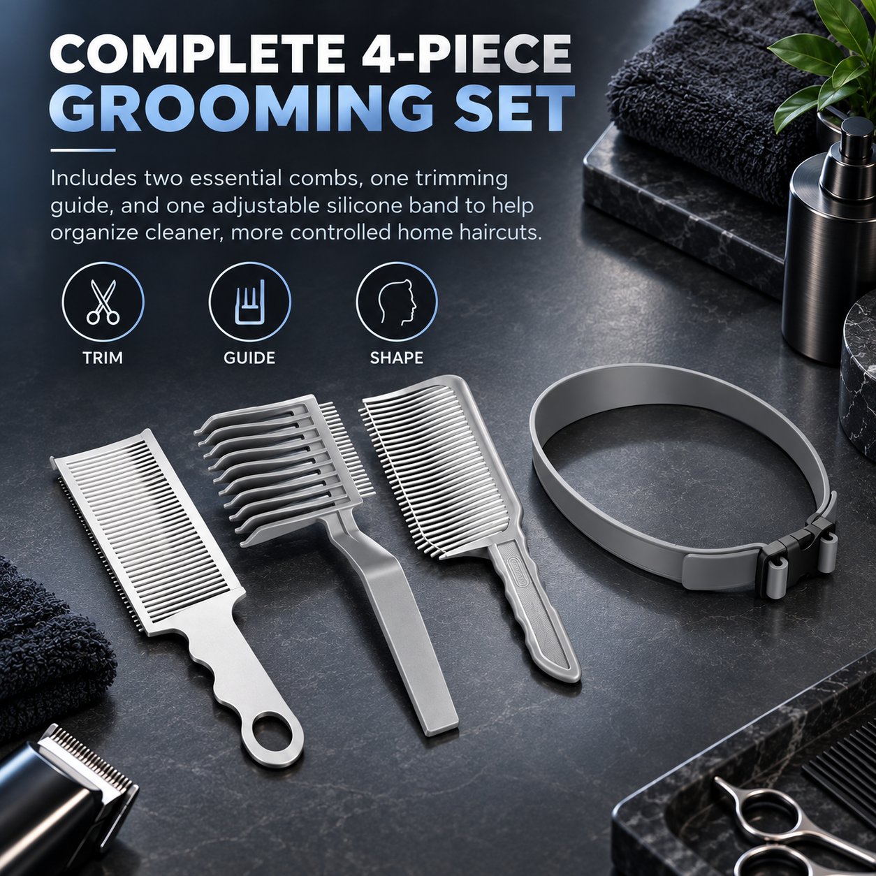 4-Piece Hair Clipper Guide Comb Set – Universal Fit, Professional Barber Combs, DIY Home Haircut Kit