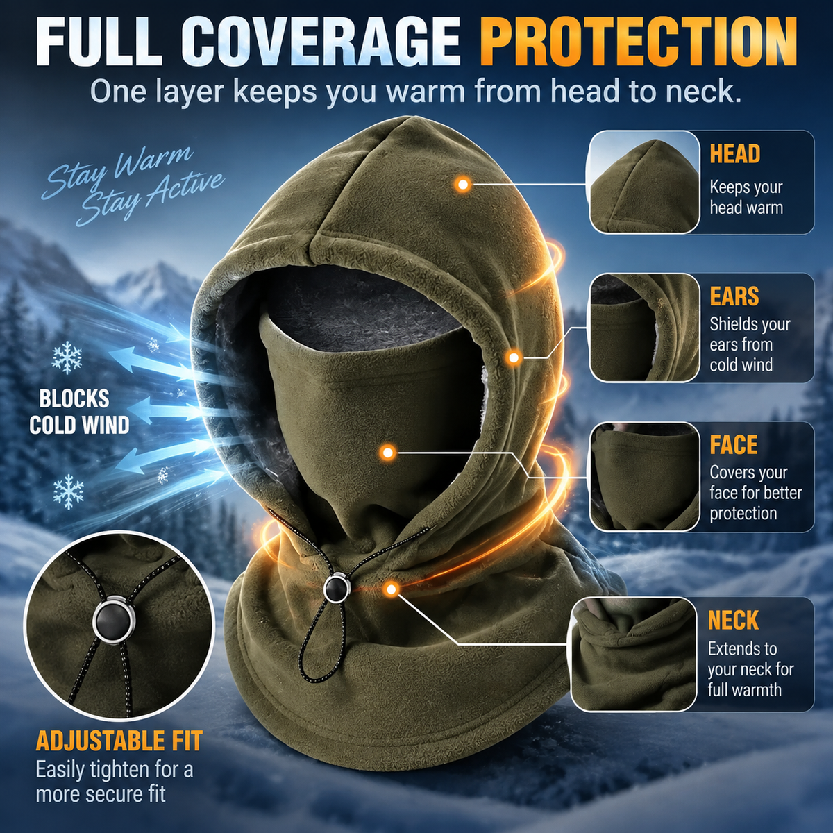 🥶 Fleece Balaclava Hood – Full Face & Neck Winter Protection for Outdoor Adventures