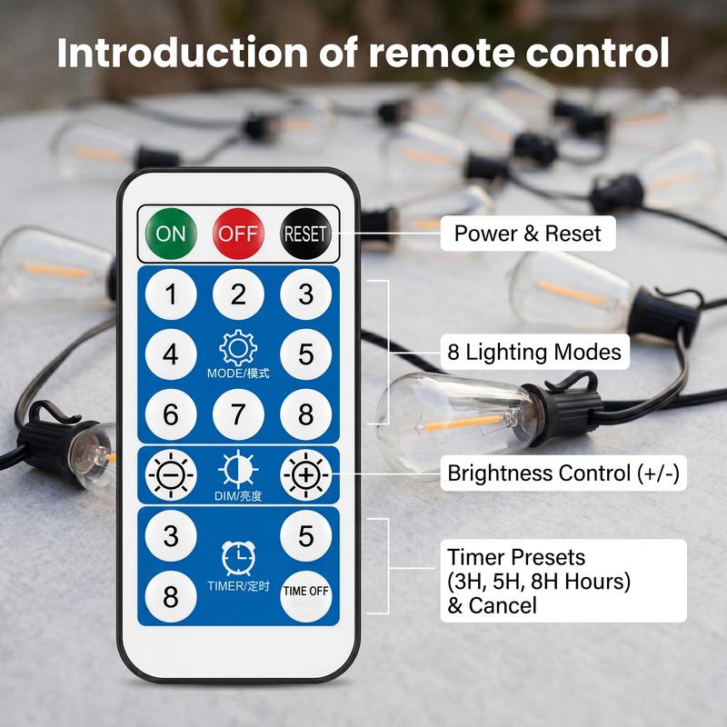 5M Solar String Lights, Light Sensor Activated (Day Charge/Night Auto On), Waterproof & Shatterproof, 8 Modes with Dusk to Dawn and Dimmable