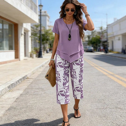 ⏳Limited-time 49% off⏰Casual Round Neck Layered Tunic Top & Wide Leg Pants Set👚👖