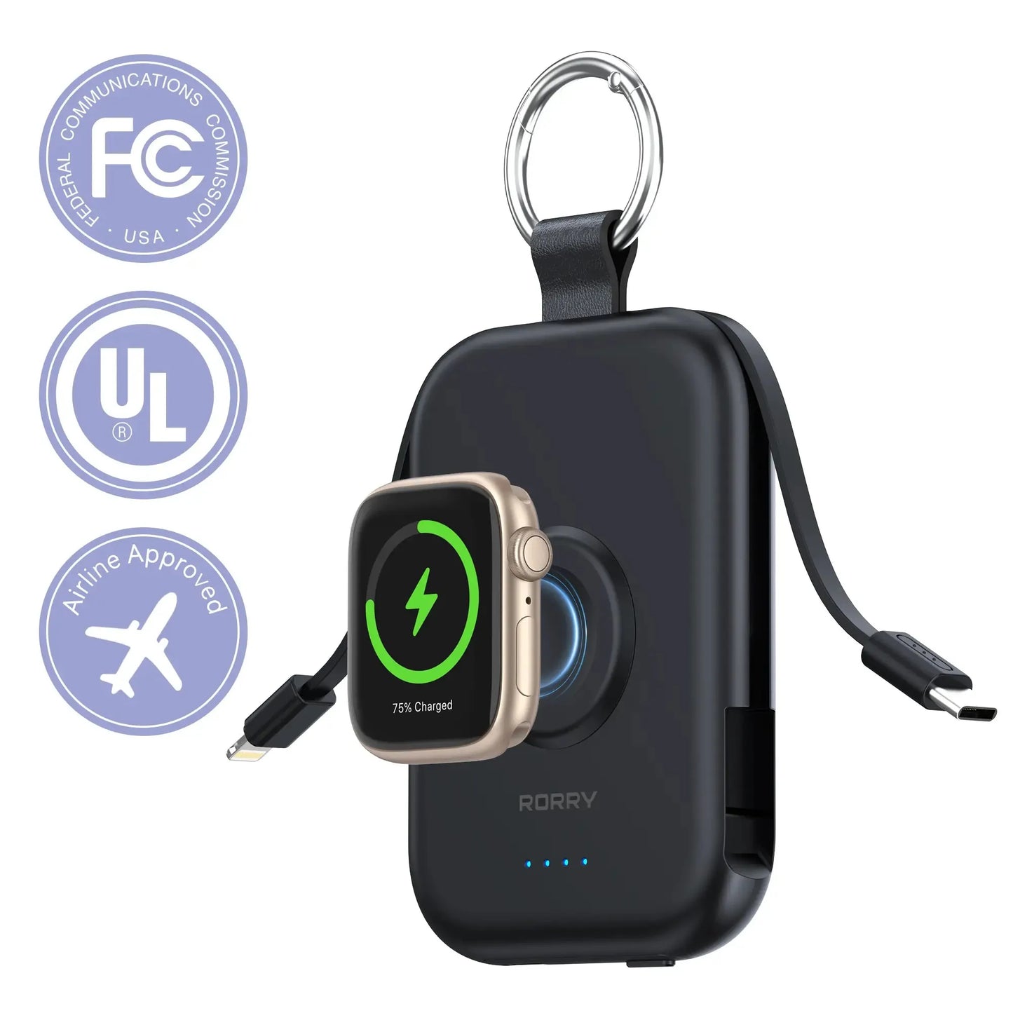 🔥5000mAh Portable Charger Power Bank with Built-in Cables Travel Keychain Battery Pack