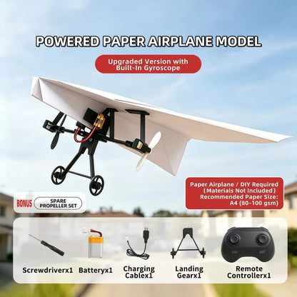 Power-Up RC Paper Airplane Kit with Gyro Stabilizer – DIY Electric Remote Control Plane with Dual Propellers, Lightweight Foldable Flying STEM Toy