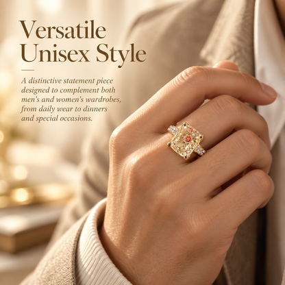 💍 Old-World Floral Ring – Square Crystal Statement Jewelry for Women