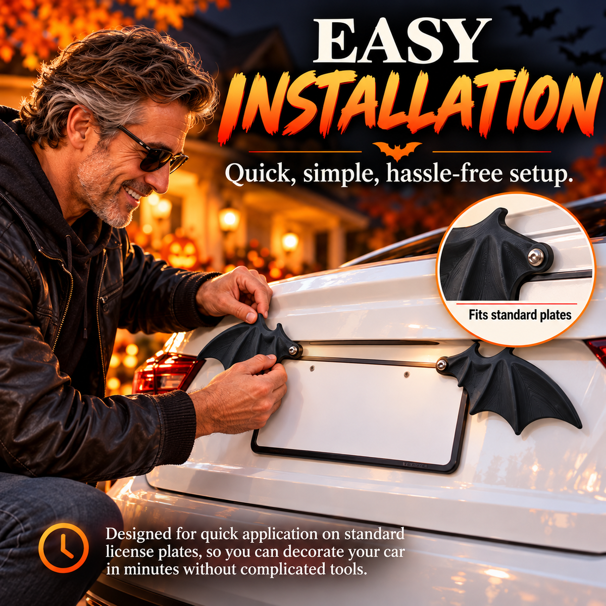 ✨ Easy-Install Bat Wing Plate Decor – Whimsical Halloween Auto Ornament, Durable & Eye-Catching for Cars & Trucks
