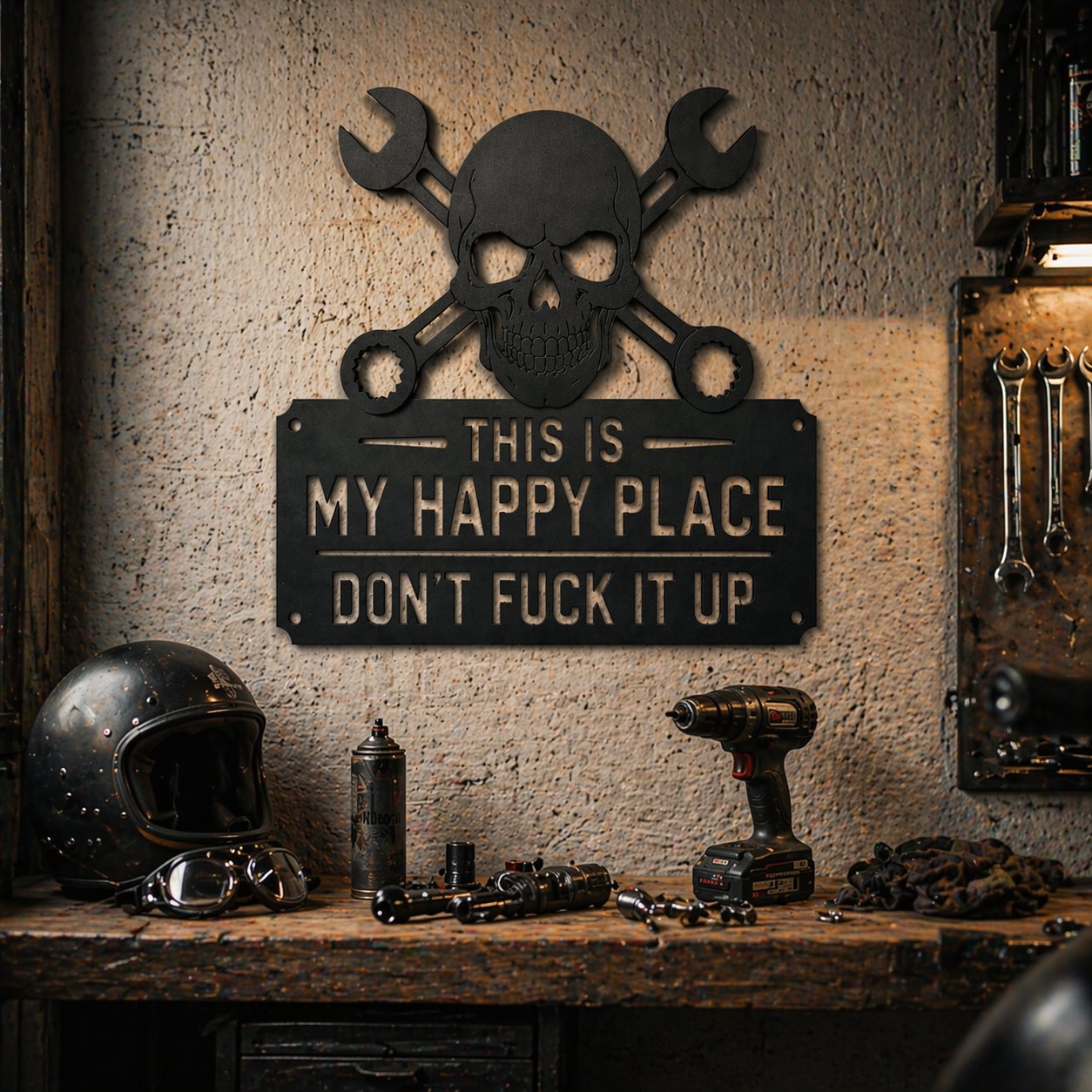 "This Is My Happy Place" 💀🛠️ Metal Wall Art Sign