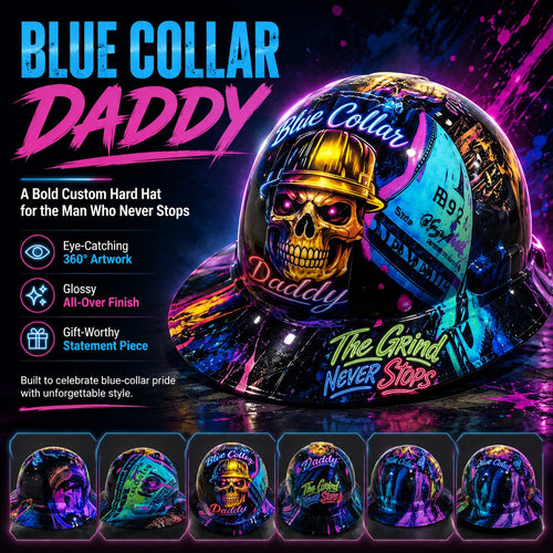 🎁Father’s Day 49% OFF - 👷🔥 Blue Collar Daddy Hydro-Dipped Hard Hat | Industrial Rigid Impact-Resistant Safety Helmet with Full-Wrap Gloss Artwork