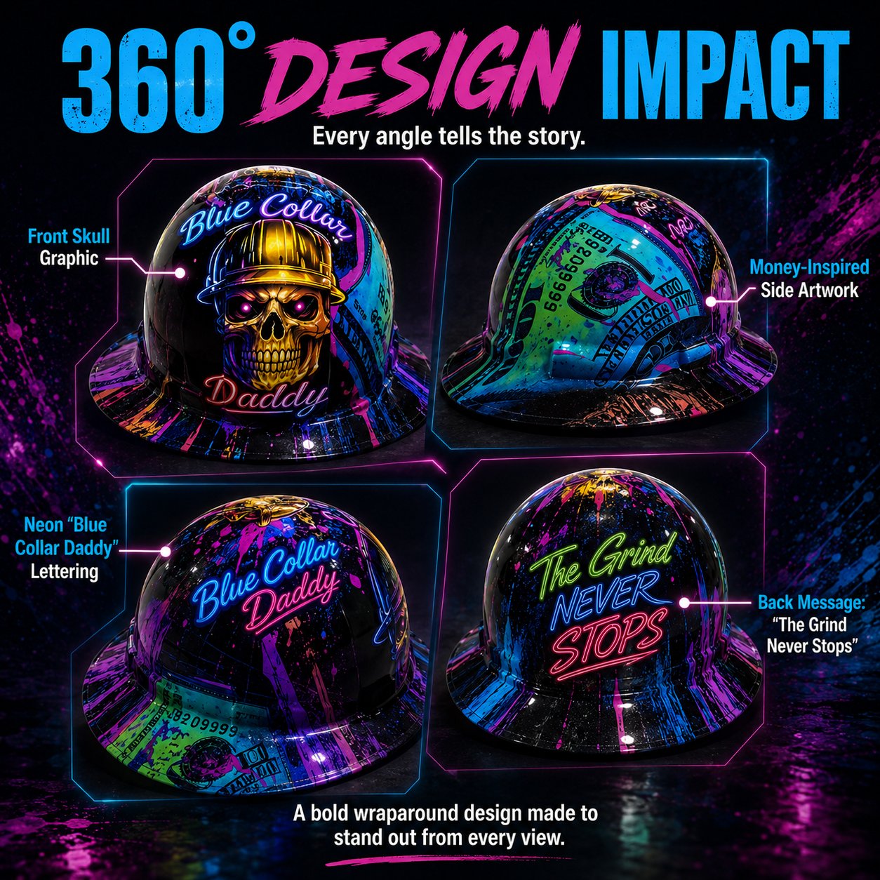 🎁Father’s Day 49% OFF - 👷🔥 Blue Collar Daddy Hydro-Dipped Hard Hat | Industrial Rigid Impact-Resistant Safety Helmet with Full-Wrap Gloss Artwork
