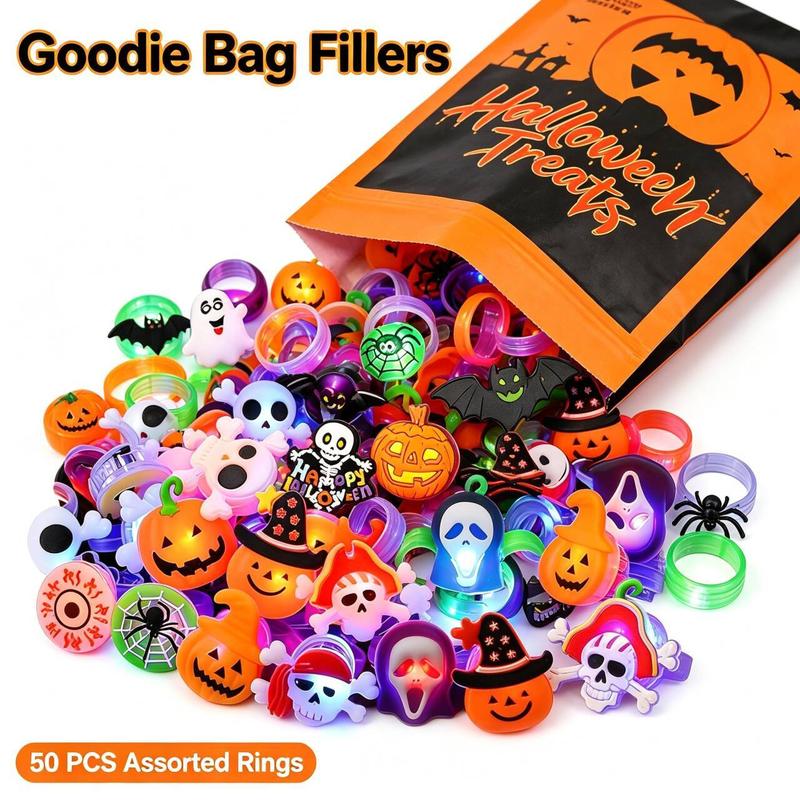 🎃Glow Halloween Rings 50 Pack - Flashing LED Party Favors for Kids