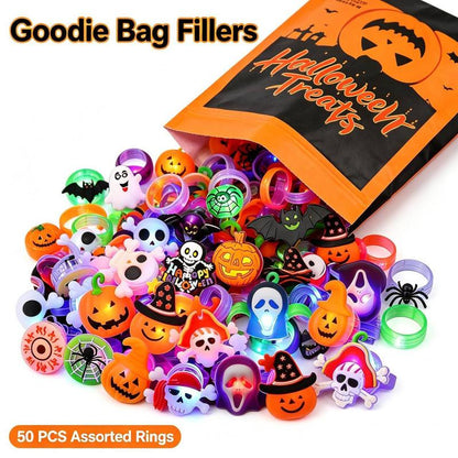 🎃Glow Halloween Rings 50 Pack - Flashing LED Party Favors for Kids